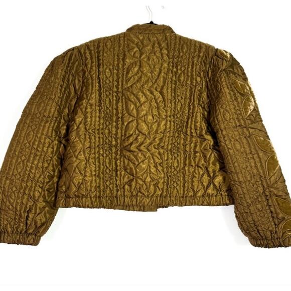 NWT FREE PEOPLE Quinn Quilted Crop Jacket $198 LARGE Bronze/Brown Patching - Picture 6 of 8